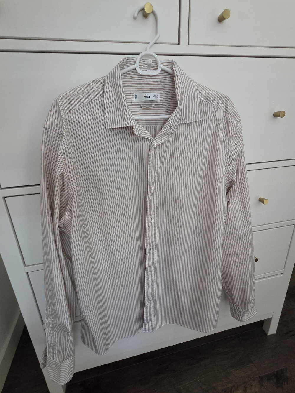 Mango Men Beige Stripe Long-Sleeve Shirt